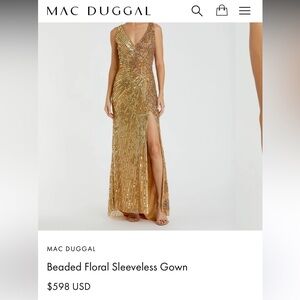 Mac Duggal gold beaded gown